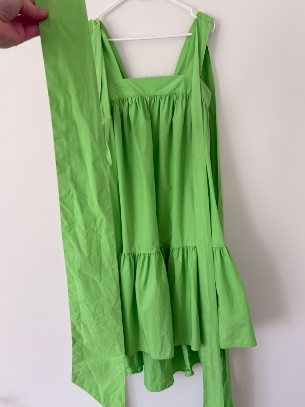 Christopher John Rogers Green Tiered Tie Shoulder High Low Babydoll Dress Small - Picture 11 of 16